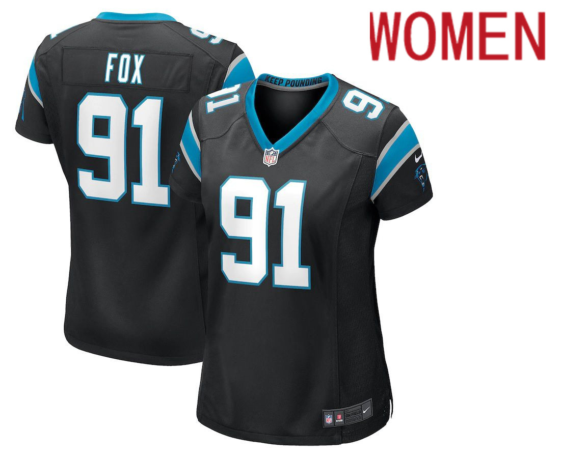 Women Carolina Panthers #91 Morgan Fox Nike Black Game NFL Jersey